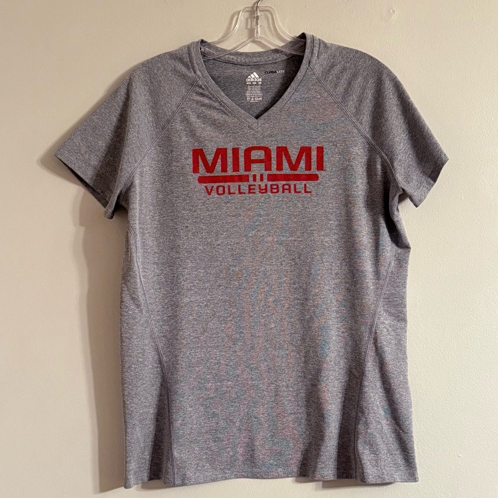 Adidas Gray Climalite V-Neck Tee Miami Volleyball Women’s Size L